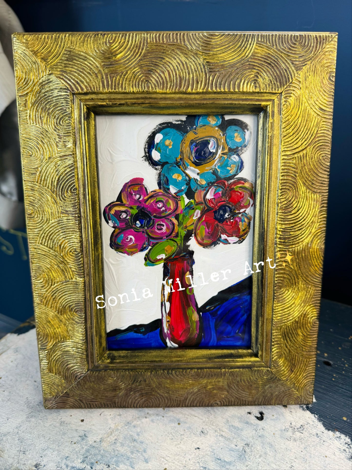 Original Art 4x6” In Thrifted Painted Gold Frame “Stand Tall” #5