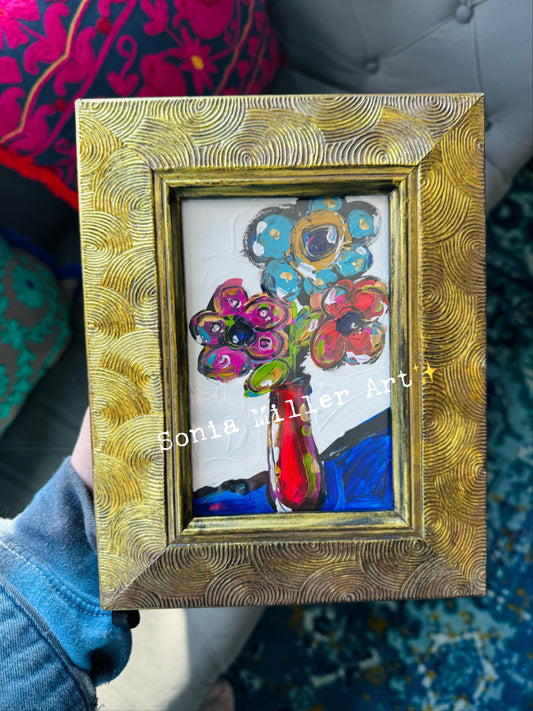 Original Art 4x6” In Thrifted Painted Gold Frame “Stand Tall” #5